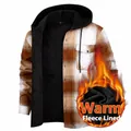 Chemise à capuche épaisse à carreaux pour homme avec doublure polaire chaude - 3XL / Hauts / Plaid Marron et Blanc (JM319-15)