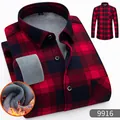 Rotes und schwarzes Herren-Flanellhemd mit schwerem grauem Fleece-Futter für den Winter - 3XL / Oberteile / Rot & Schwarz Karo (BN9916)