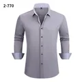 Camisa gris de manga larga para hombre con puños y cuello en contraste con estampado - Gris (2-770)