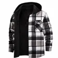 Chemise à capuche en flanelle à carreaux pour hommes avec doublure polaire noire chaude - 3XL / Hauts / JM319-16 (Noir & Blanc Carreaux)