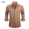 Camisa de hombre camel de manga larga business casual con cuello y puños en contraste - Camel (2-766)