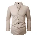 Men's professional long sleeve business stretch shirt in classic khaki beige solid color - 3XL / Tops / Khaki