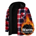 Veste à capuche à carreaux pour hommes avec une doublure polaire chaude en rouge et noir - 3XL / Hauts / JM319-17 (Rouge & Noir & Blanc Carreaux)