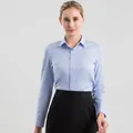 Professional women's blue vertical striped non-iron long sleeve cotton dress shirt - 43 / Tops / Long Sleeve / Blue Stripe (ZDP-2017)