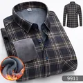 Camicia di flanella a quadri da uomo con calda fodera in pile grigio per l'inverno - Blu Navy e Marrone Quadri (BN9911)