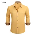 Camisa de hombre amarilla de manga larga elástica con cuello y puños en contraste - Mostaza (2-761)
