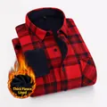 Hochwertiges rot-schwarz kariertes Herrenhemd mit dickem, warmem Fleece-Futter - Rot-Schwarz Kariert (BN17-7)