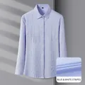 Elegant long-sleeved women's professional shirt with blue and white vertical stripes pattern - 38 / Tops / Blue White Stripe (Z512)