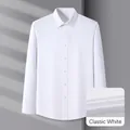 Chemise business à manches longues en modal pour hommes, blanc uni, vue SKU - 38 / Hauts / Blanc (SS501)