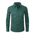 Men's casual dark green long-sleeved dress shirt with front pocket and stretch fabric - 3XL / Tops / Dark Green (8868-44)