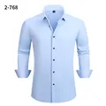 Camisa de negocios azul claro de manga larga elástica en 4 direcciones con puños en contraste - Azul Claro (2-768)