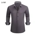Camisa de hombre gris oscuro estilo business casual con tejido elástico y puños en contraste - Gris Oscuro (2-767)