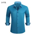Camisa de manga larga para hombre azul verde azulado con cuello y puños en contraste - Azul Pavo Real (2-772)