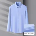Professional light blue long-sleeve modal blouse featuring a fine twill texture - 38 / Tops / Light Blue Fine Twill (Z502)