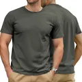 T-shirt premium en coton vert olive pour homme avec col rond montrant l'avant et l'arrière - Gris foncé