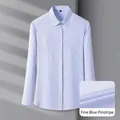 Classic professional women's long-sleeved blouse featuring light blue pinstripes - 38 / Tops / Fine Blue Stripe (Z507)
