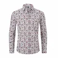 Classic men's retro long-sleeved shirt featuring red floral print on white fabric - 3XL / Top (Q7-1) / White Floral Pattern