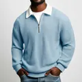 Detailed macro view showing the light blue waffle knit fabric texture and silver zipper polo collar - S / Tops / Light Blue
