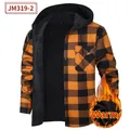 Heavyweight men's orange and black plaid hooded flannel shirt with fleece lining - S / Top (JM319-2) / Orange and Black Plaid (JM319-2)