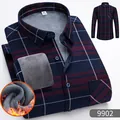 Camicia da uomo a quadri con fodera in pile calda, maniche lunghe, blu e rosso - Blu Navy Rosso Bianco Quadri (BN9902)