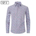 Men's casual long-sleeve button-down shirt with vintage blue and red floral print - Red Blue Floral