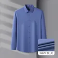 Chemise de ville à manches longues en modal bleu marine pour hommes, coupe élégante - 38 / Hauts / Bleu Marine (SS505)