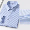 Chemise de costume professionnelle à rayures bleu clair en coton sans repassage. - 38 / Hauts / Light Blue Wide Striped