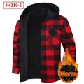 Men's red and black plaid hooded flannel shirt with thick thermal lining for winter - S / Top (JM319-5) / Red and Black Plaid (JM319-5)