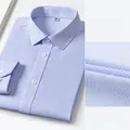 Chemise de ville en coton sans repassage DP à manches longues avec rayures bleues - 38 / Haut (Manches Longues Homme) / Blanc avec rayures bleues