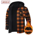 Chemise en flanelle à capuche pour homme, carreaux orange et noir, doublure polaire - S / Hauts / Carreaux Orange et Noir (JM319-6)