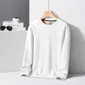 Premium white wool silk blend waffle knit crew neck sweatshirt for men's casual wear - 3XL / Tops / White