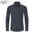 Men's retro navy blue long-sleeved shirt with all-over white floral print and white buttons - 3XL / Top (Q7-6) / Navy Blue Dotted Floral