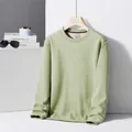 Premium men's waffle knit crewneck sweatshirt in fruit green with wool silk texture - Fruit Green