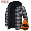 Chemise à capuche en flanelle à carreaux gris pour hommes avec doublure polaire. - S / Haut (JM319-9) / Carreaux Noir et Gris (JM319-9)