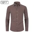 Men's classic long-sleeved retro printed shirt in brown with white geometric pattern - 3XL / Top (Q7-7) / Dark Brown Circular Print