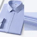 High-quality non-iron blue fine checkered long sleeve business formal shirt for men - 38 / Top (Men's Long Sleeve) / Blue Small Grid