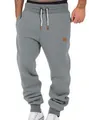 Macro detail of gray men's loose joggers with drawstring and stacked cuff design. - S / Light Gray