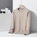 Felpa girocollo da uomo color kaki premium con trama termica a nido d'ape morbida - Cachi