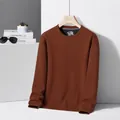 Premium men's waffle knit crewneck sweatshirt in brick red color, wool and silk blend - Brick Red