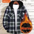 Chemise à carreaux en flanelle à capuche pour hommes, doublure polaire chaude, vert. - S / Haut (JM319) / Carreaux Vert Bleu Blanc (JM319-13)
