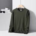 High-quality men's wool and silk waffle knit crewneck sweatshirt in army green color - Army Green