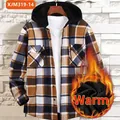 Chemise à carreaux en flanelle à capuche pour hommes avec doublure polaire épaisse - S / Haut (JM319) / Carreaux Orange Brun Noir (JM319-14)
