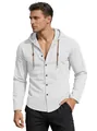 Men's casual white cotton hooded shirt with long sleeves and wooden button detail - S / Tops / White