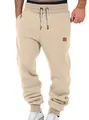 Vorderansicht von khakifarbenen Herren-Jogginghosen mit Kordelzug und elastischen Bündchen - Khaki