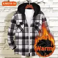 Chemise à capuche en flanelle à carreaux pour hommes avec doublure polaire chaude - S / Hauts / Carreaux Noir Blanc Gris (JM319-16)