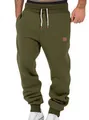 Men's olive green casual sweatpants featuring drawstring waist and elastic cuffed ankles - S / Army Green