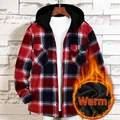 Chemise en flanelle à capuche à carreaux rouges pour hommes avec doublure polaire noire - S / Haut (JM319-17) / Carreaux Rouge Blanc et Bleu (JM319-17)