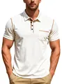 Premium men's off-white short-sleeved polo shirt featuring brown contrast stitching detail - S / Tops / White