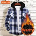 Chemise à capuche en flanelle à carreaux bleus pour hommes avec doublure polaire chaude - S / Haut (JM319-18) / Carreaux Bleu, Noir et Blanc (JM319-18)