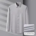 Chemise homme à manches longues business en tissu modal à rayures gris et blanc - 38 / Hauts / Rayures grises et blanches(SS513)